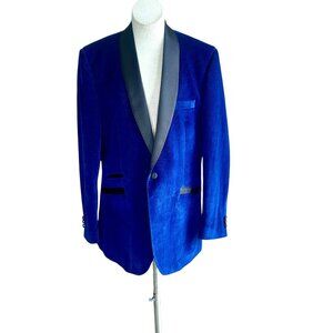 Tazio Italy Blue Textured Velvet Black Shawl Collar Formal Blazer Size 46L